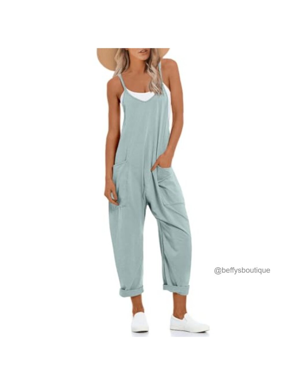 Stretchy Jumpsuit Romper with Adjustable Straps, Deep V Neck, Wide Leg, Pockets